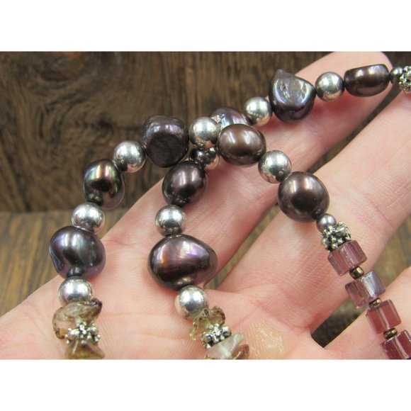 24" Sterling Silver Silpada Shell Real Pearls And Stone Chips Necklace Vintage - Picture 5 of 9